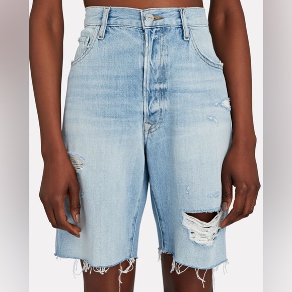 Frame Le Slouch Distressed Denim Bermuda Shorts Light Wash - Picture 2 of 10